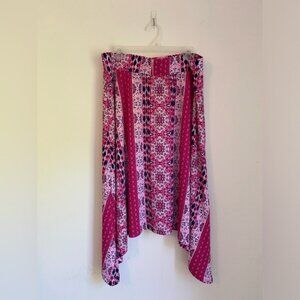 NWT New Directions Pink Patterned Midi-Skirt With Handkerchief Hem Size L